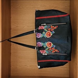 Desigual Embroidered Black Zip Tote